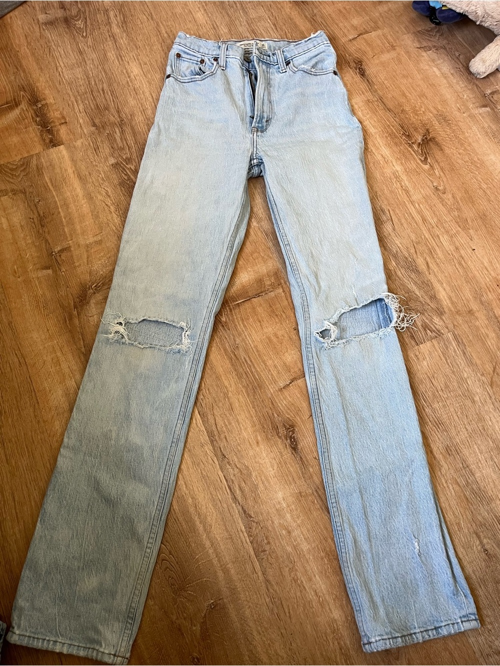 Abercrombie & Fitch Light Blue Straight Leg Jeans with Knee Rips